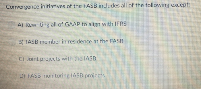 Solved Convergence initiatives of the FASB includes all of | Chegg.com