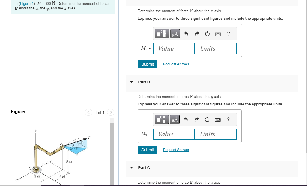 Solved In (Figure 1),F=300 N. Determine the moment of force | Chegg.com