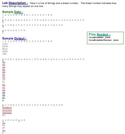 Solved Lab Description Take in a line of Strings and a break | Chegg.com