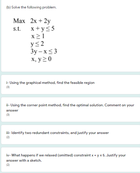Solved (b) Solve the following problem. Max 2x + 2y s.t. | Chegg.com