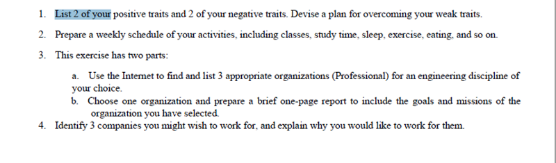 Solved 1. List 2 of your positive traits and 2 of your Chegg