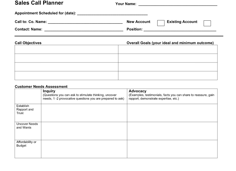 Solved Sales Call Planner Your Name: Appointment Scheduled | Chegg.com