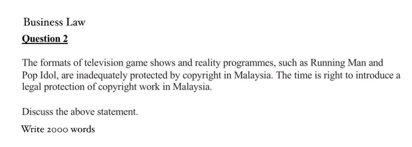 Solved Business Law Question 2 The formats of television | Chegg.com