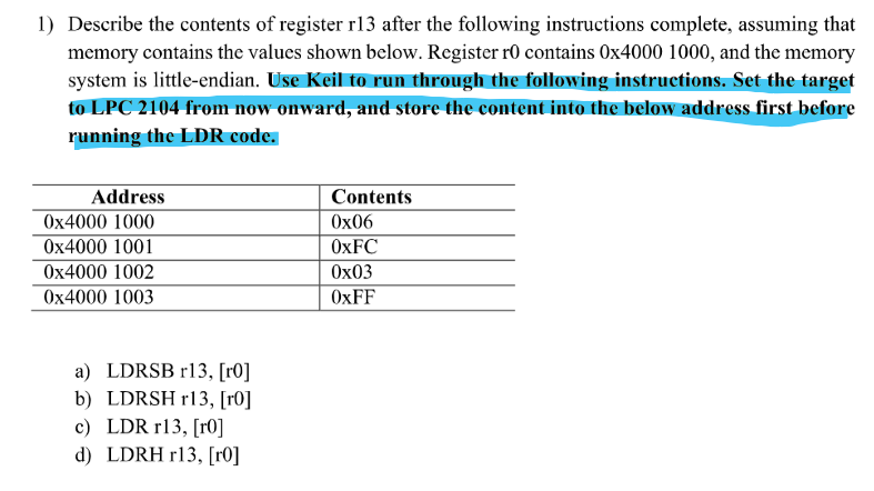 Solved 1 Describe the contents of register r13 after the Chegg