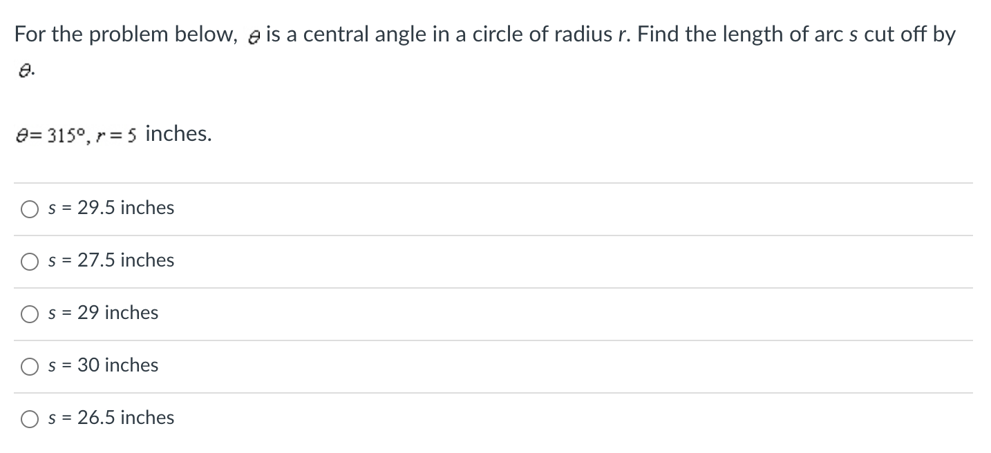 how to find the central angle of a circle without arc length