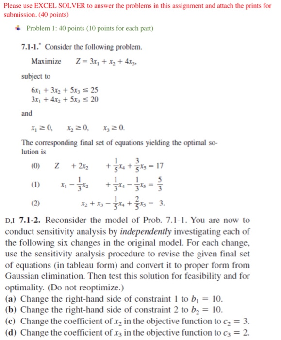 Solved Please use EXCEL SOLVER to answer the problems in | Chegg.com