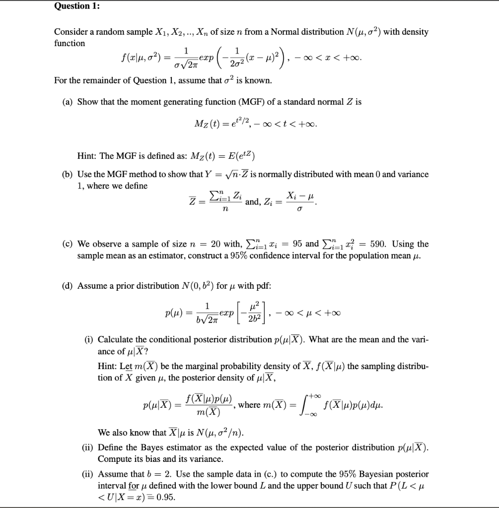 Solved Question 1: Consider a random sample X1, X2, .., Xn | Chegg.com