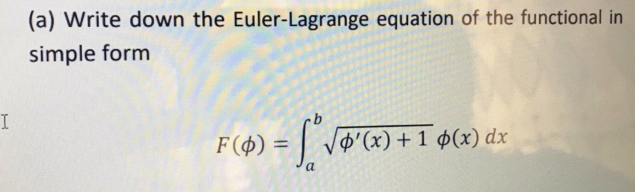 Solved (a) Write down the Euler-Lagrange equation of the | Chegg.com