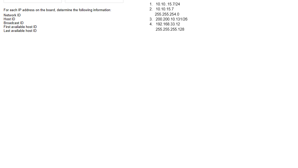 Solved For each IP address on the board, determine the