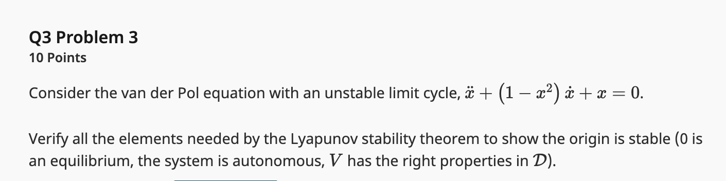 Solved Consider the van der Pol equation with an unstable | Chegg.com