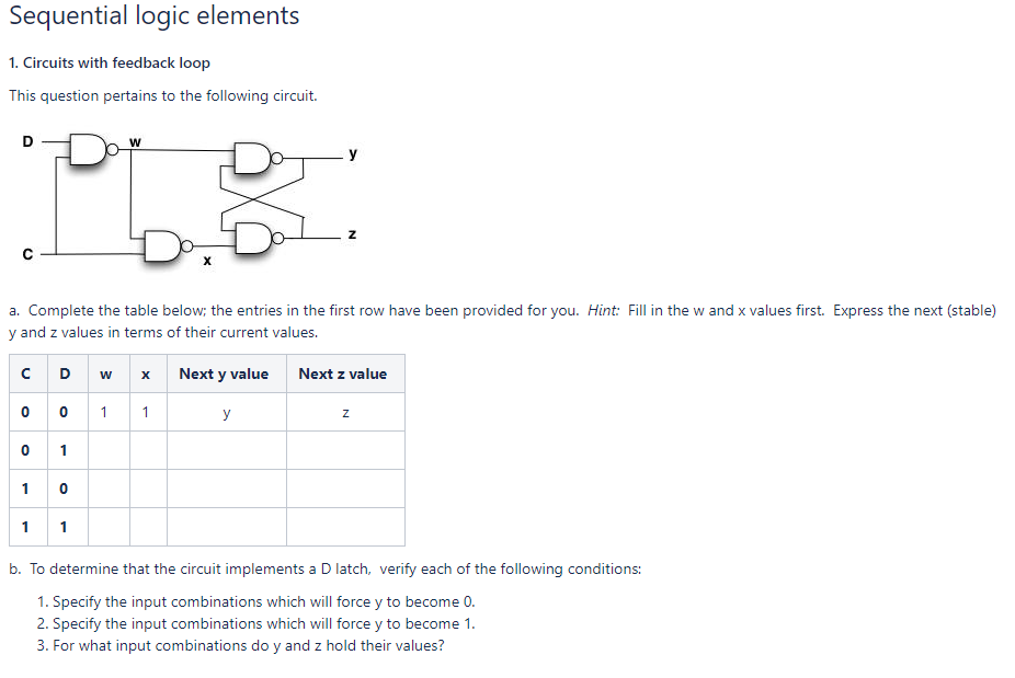 Solved Sequential logic elements 1. Circuits with feedback Chegg