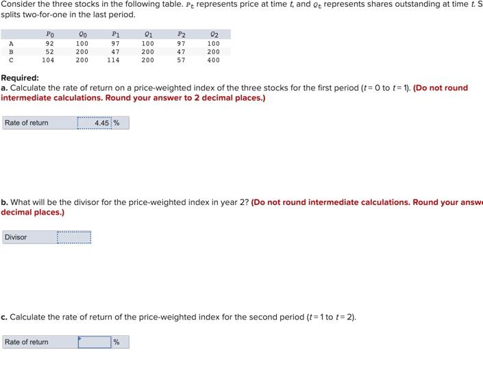Solved Consider the three stocks in the following table. Pt