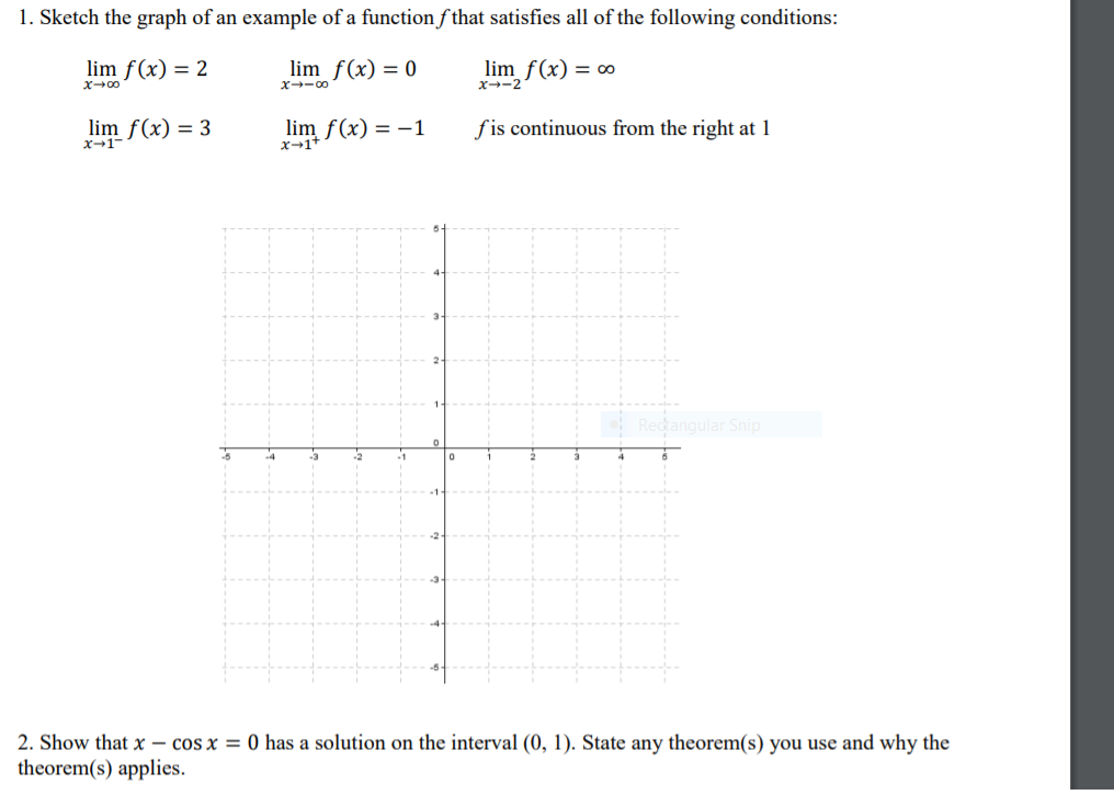 Solved 1. Sketch the graph of an example of a function f | Chegg.com
