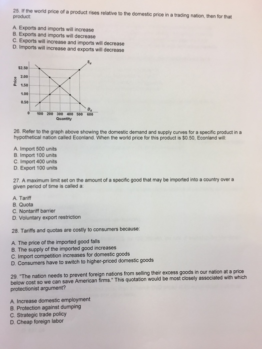 Solved If the world price of a product rises relative to the | Chegg.com