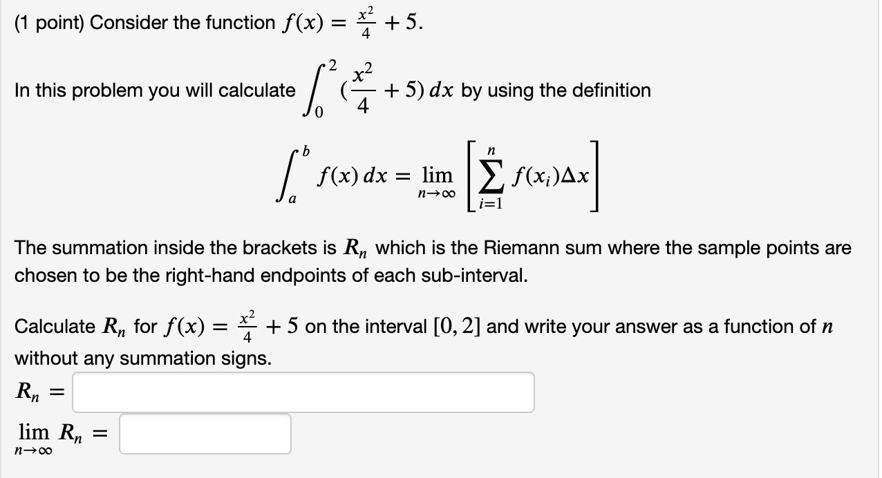 Solved (1 point) Consider the function f(x) = x2 +5. 2 In | Chegg.com