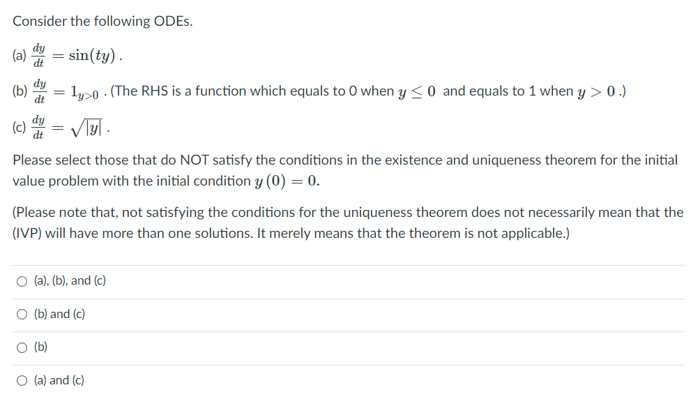 Solved Consider the following ODES. (a) dy dt = sin(ty) dy | Chegg.com