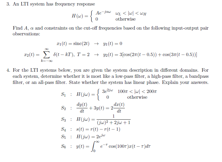 Solved Ae Jaw 3 An Lti System Has Frequency Response Chegg Com