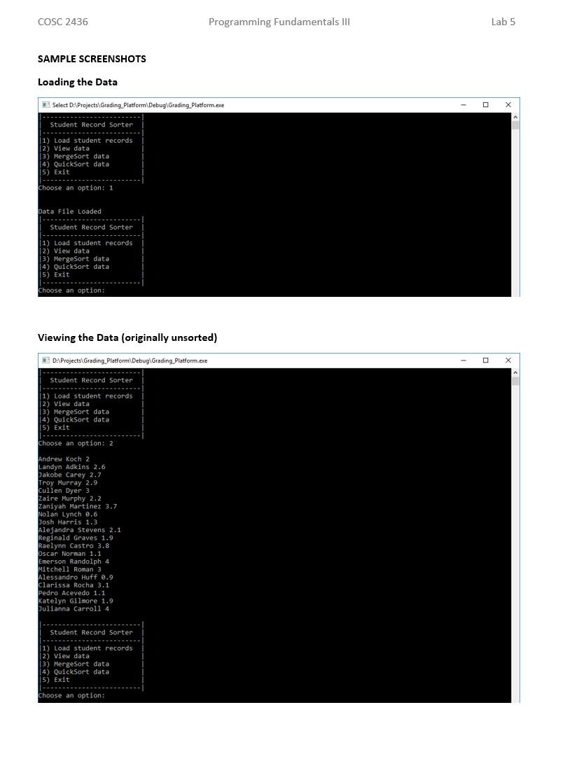 Solved COSC 2436 Programming Fundamentals III Lab 5 Lab 5 - | Chegg.com