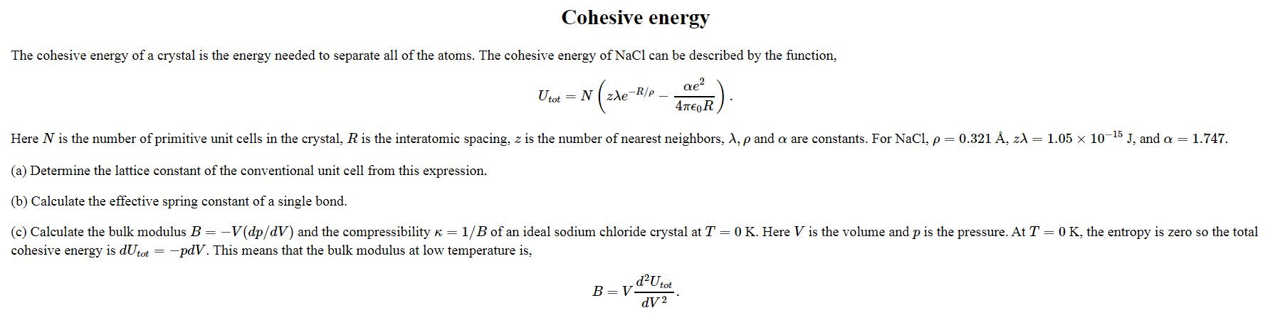 Cohesive Energy The Cohesive Energy Of A Crystal I Chegg Com