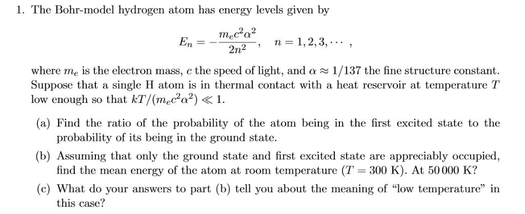 Solved 1. The Bohr-model hydrogen atom has energy levels | Chegg.com