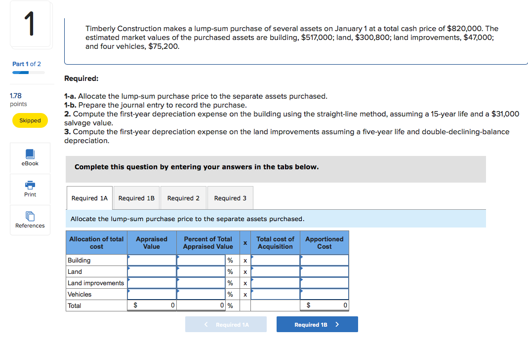 Solved 1 Timberly Construction Makes A Lump-sum Purchase Of | Chegg.com