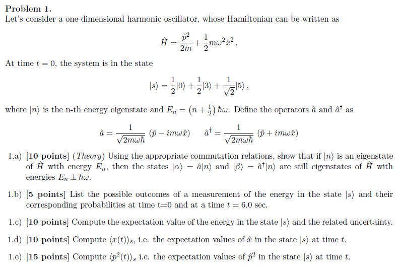 Solved = 1 Problem 1. Let's consider a one-dimensional | Chegg.com