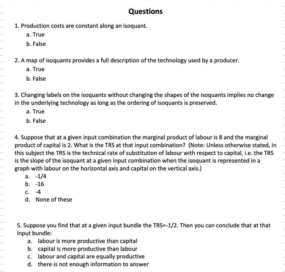 Solved Questions 1. Production costs are constant along an | Chegg.com