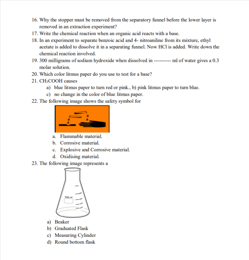 Solved Questions for Exercise for Organic Chemistry Lab 1.