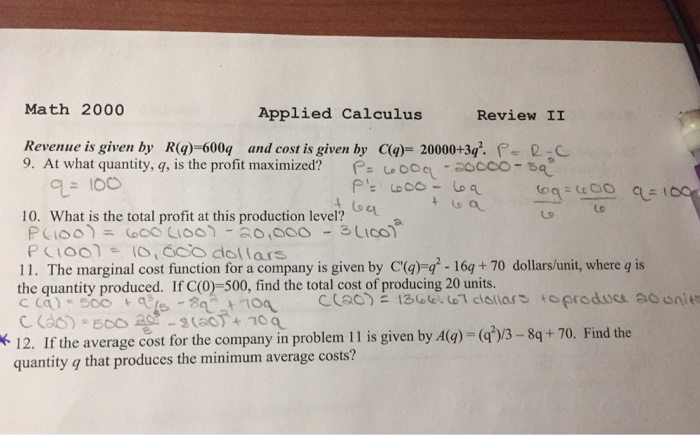Solved Math 2000 Applied Calculus Review II Revenue is given | Chegg.com