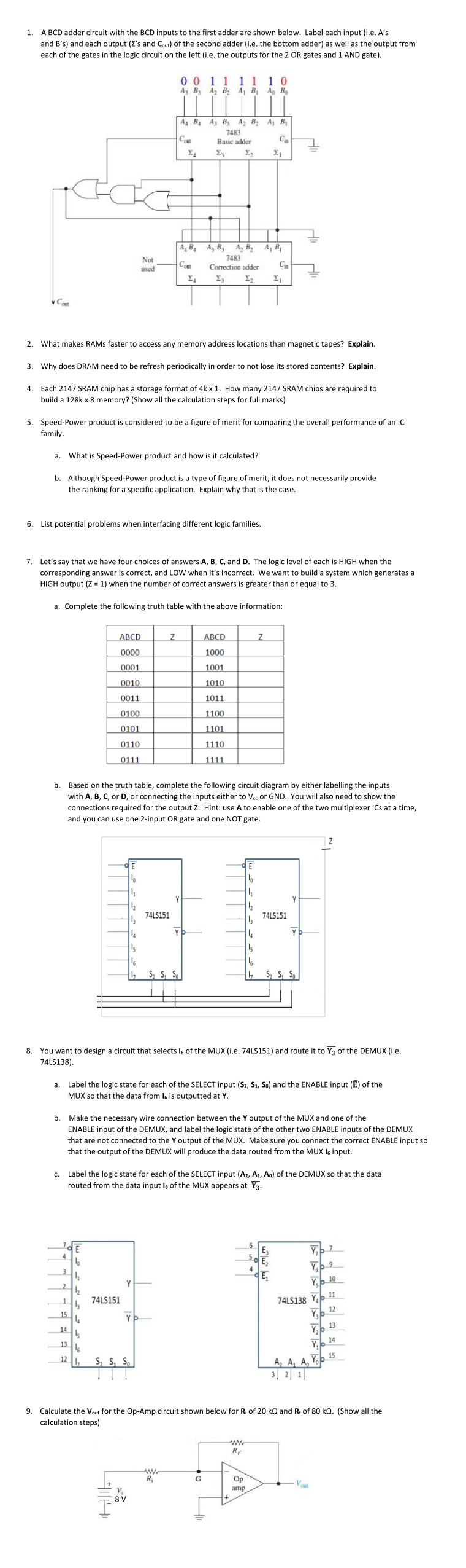 Solved 1. ABCD adder circuit with the BCD inputs to the | Chegg.com
