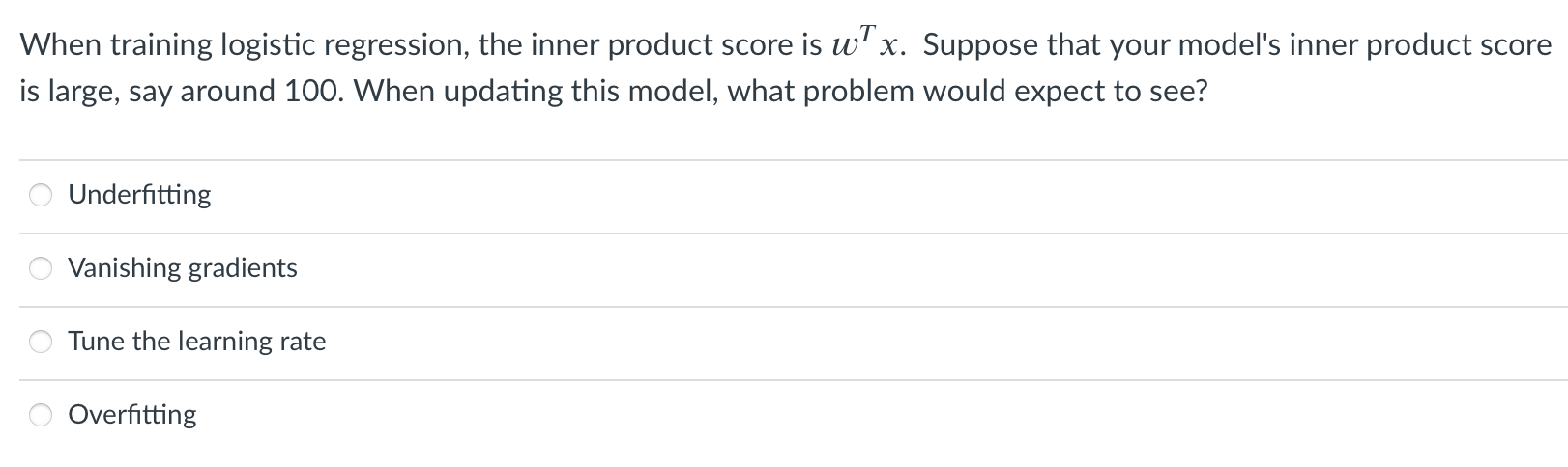 Solved When training logistic regression, the inner product | Chegg.com