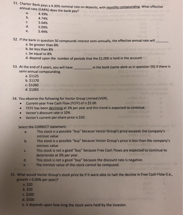 Solved 51 Charter Bank Pays A 4 30 Nominal Rate On Chegg