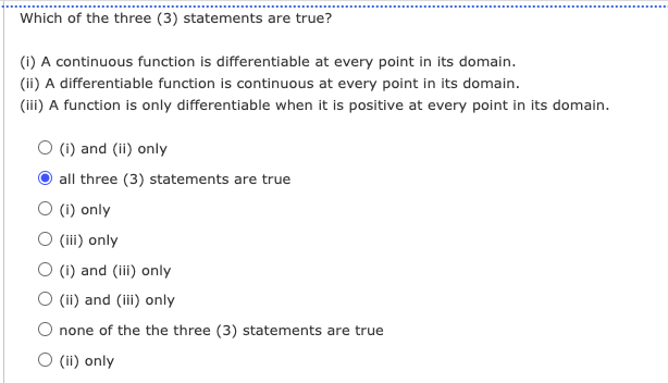 Solved Which of the three (3) statements are true? (i) A | Chegg.com