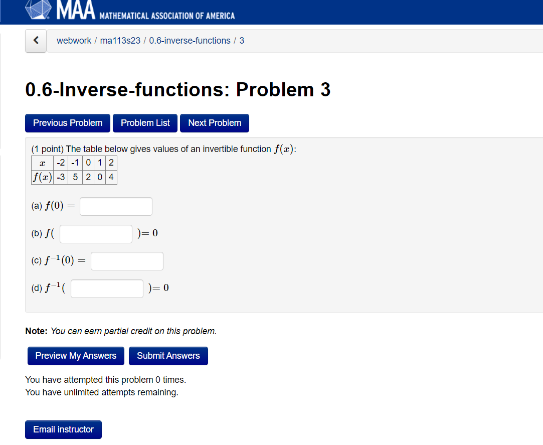 Solved (1 point) The table below gives values of an | Chegg.com