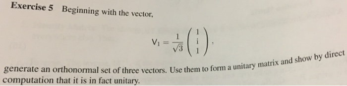 Solved Exercise 5 Beginning with the vector, Vi V3 matrix | Chegg.com