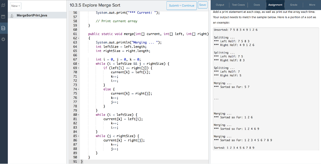 Solved 10.3.5 Explore Merge Sort Submit + Continue Save Newt | Chegg.com