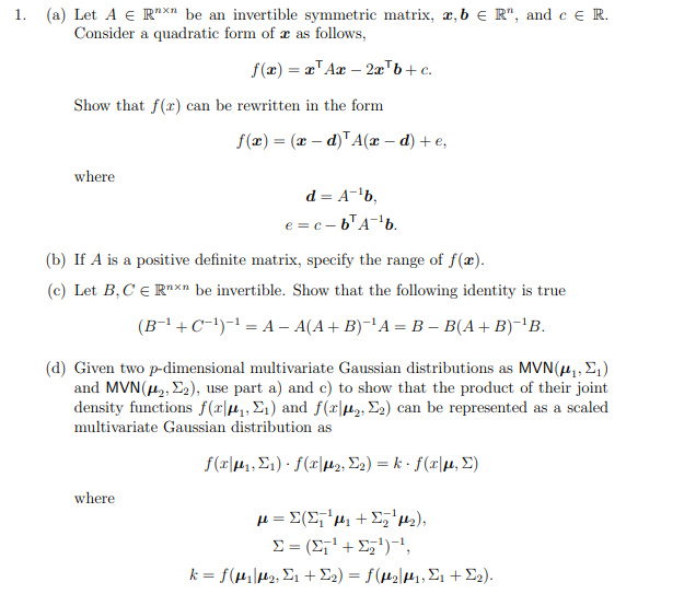 MVN: Multi Variate Normal Distribution you can skip | Chegg.com