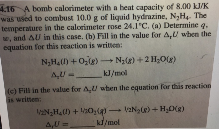 Solved bomb calorimeter with a heat capacity of 8.00 kJ/K | Chegg.com