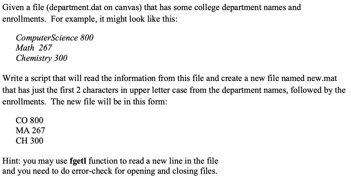 Solved Given a file (department.dat on canvas) that has some