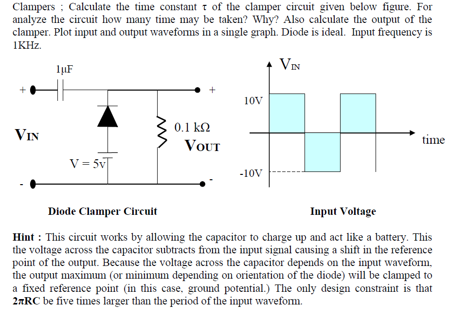 Solved Clampers ; Calculate the time constant t of the
