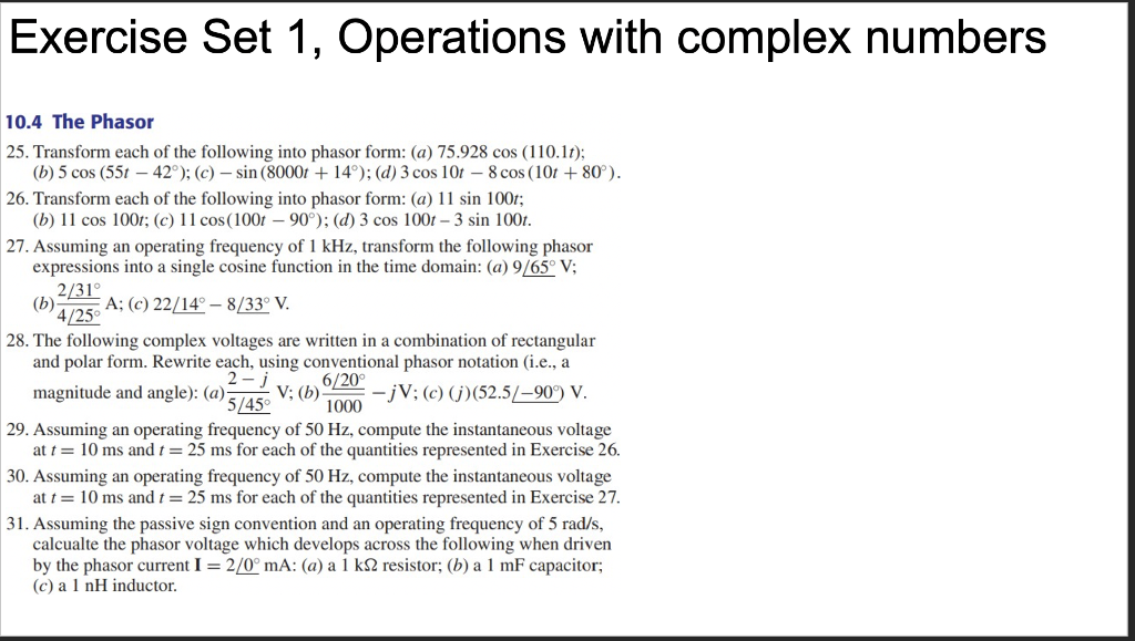 Solved Exercise Set 1, Operations With Complex Numbers 10.4 | Chegg.com