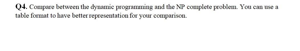 Solved Q4. Compare between the dynamic programming and the | Chegg.com
