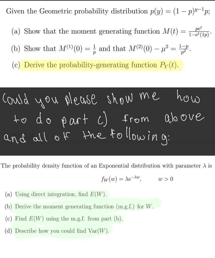 Solved Given the Geometric probability distribution | Chegg.com