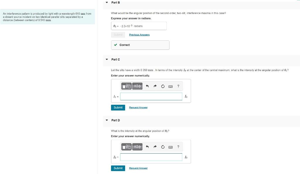 Solved An irterference pattern is produced by light with a | Chegg.com