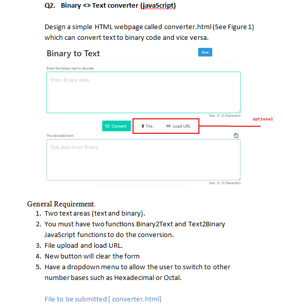 Solved Q2. Binary Text converter (javaScript) Design a