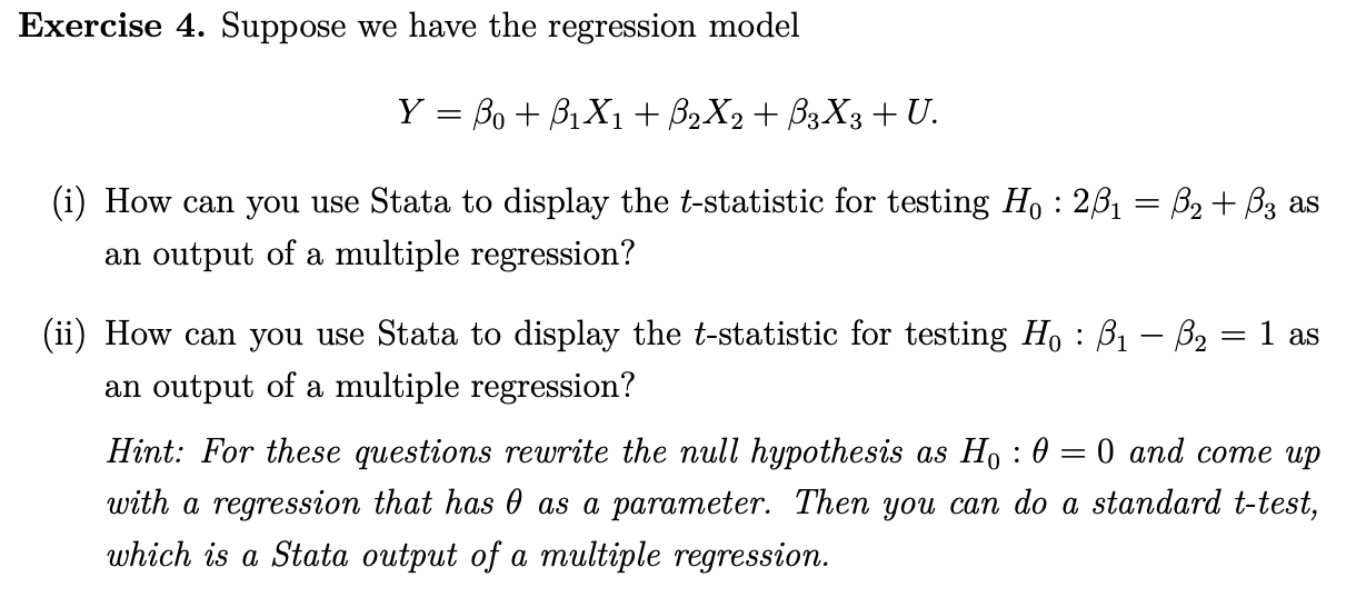 Exercise 4. Suppose We Have The Regression Model Y = | Chegg.com