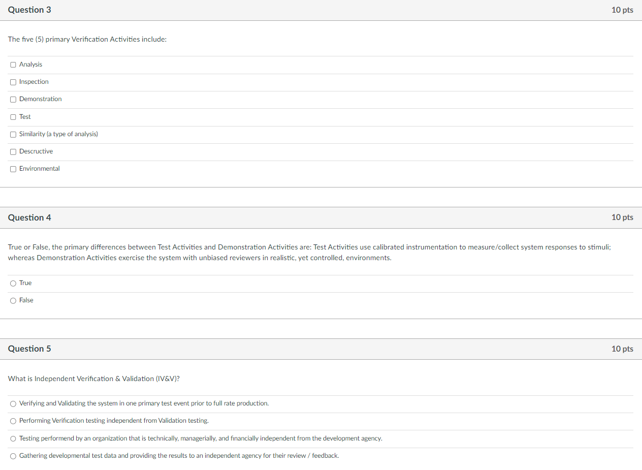 Solved The five (5) primary Verification Activities include: | Chegg.com