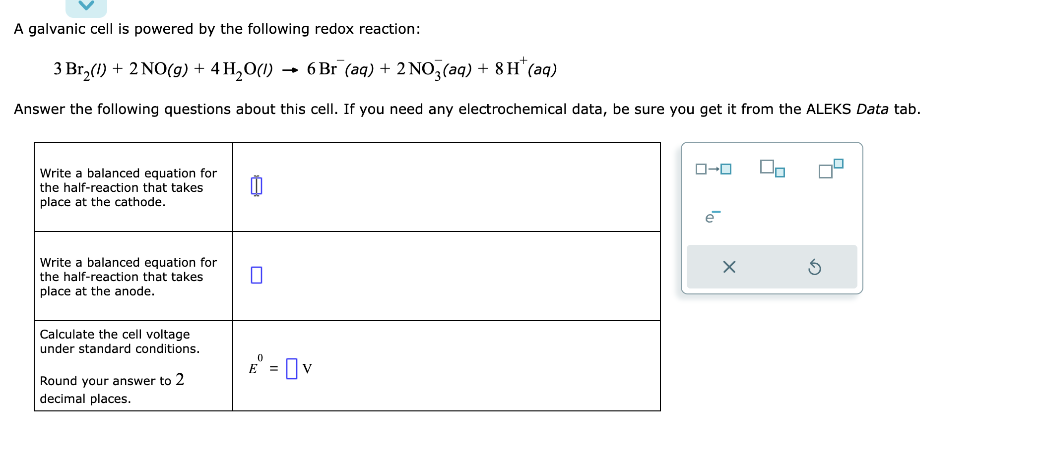 Solved A galvanic cell is powered by the following redox