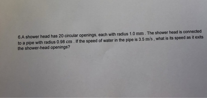 Solved A Shower Head Has Circular Openings Each With Chegg Com