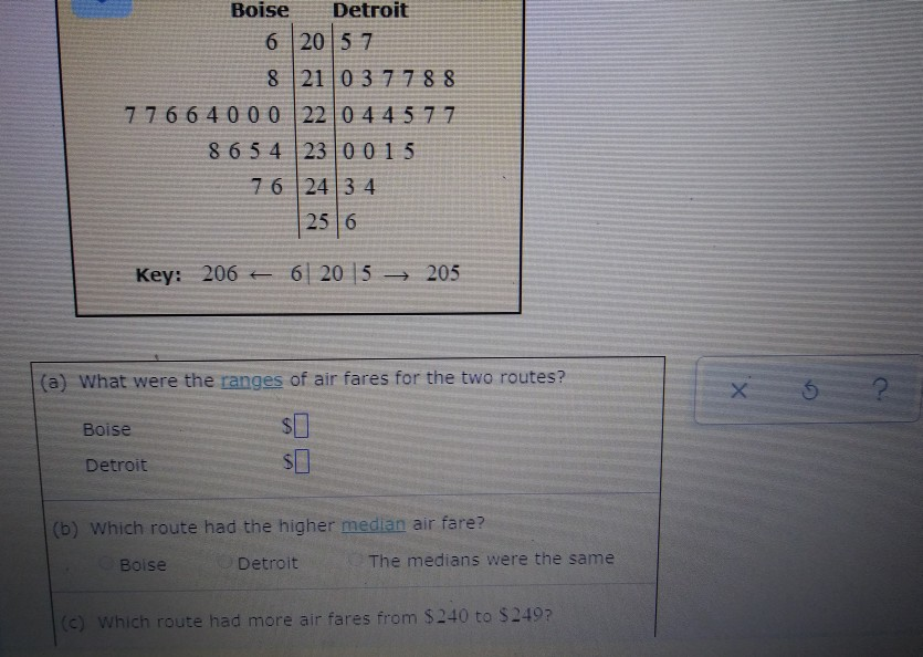 Solved The Stem And Leaf Display There Were 16 Air Fares